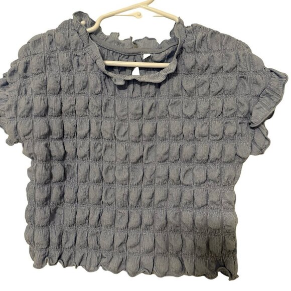 Blue Smocked Ruffle Crop Top - Size 4T - Picture 1 of 4